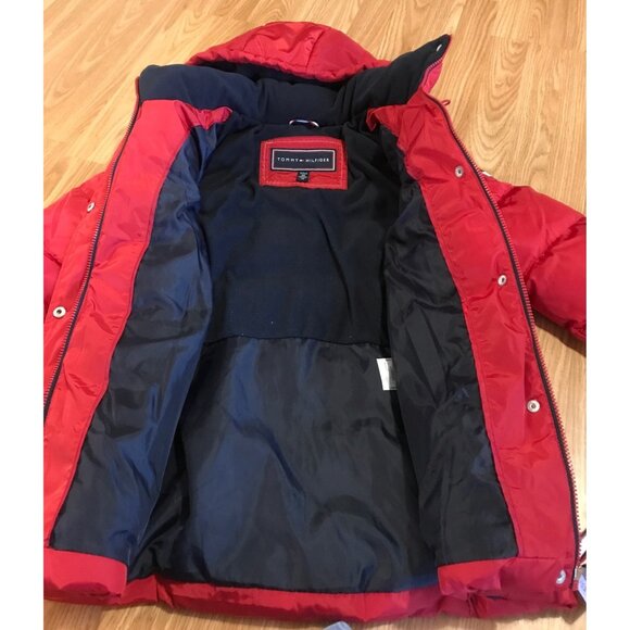 Tommy Hilfiger Womens Red Puffer Jacket Removable Hood XS 100% Polyester NEW - Picture 3 of 16
